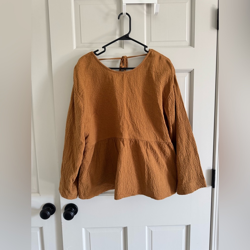 Madewell Textured Peplum Long-Sleeve Top in Rust